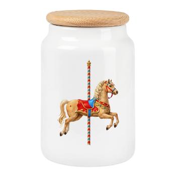 Klassisches Karussellpferd Illustration - Keksdose mit Holzdeckel - Weiß - Vorne