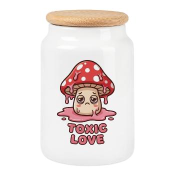 Amour toxique Champignon triste Kawaii Design - Boîte à biscuits avec couvercle en bois - blanc - Devant
