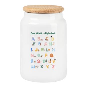 Forest alphabet German with animals and letters - Cookie Jar with Wooden Lid - white - Front