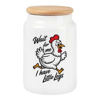Wait for me I have little legs - Lustiges Huhn - Cookie Jar with Wooden Lid - white - Front