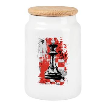 Roi des échecs – Motif de stratégie grunge - Boîte à biscuits avec couvercle en bois - blanc - Devant
