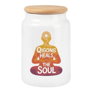 Qigong Tai Chi - Keksdose mit Holzdeckel - Weiß - Vorne
