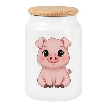 Dessin animé câlin en cochon – Look animal mignon - Boîte à biscuits avec couvercle en bois - blanc - Devant