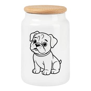 Pug Contour Drawing: Cute Snout - Cookie Jar with Wooden Lid - white - Front