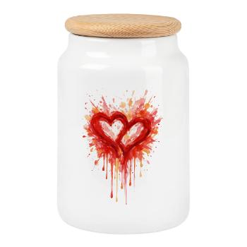 Amour - Cœur - Saint Valentin - Mariage - Boîte à biscuits avec couvercle en bois - blanc - Devant