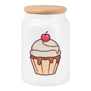 Cupcake baking, bakery, pastry shop - Cookie Jar with Wooden Lid - white - Front
