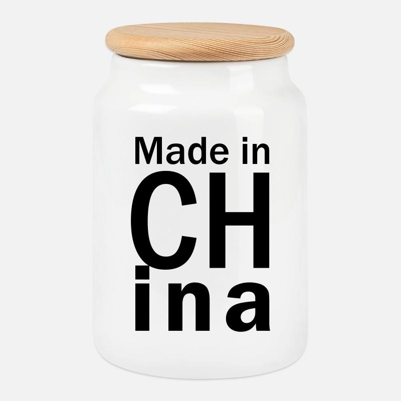 Made in CHina - Cookie Jar with Wooden Lid - white
