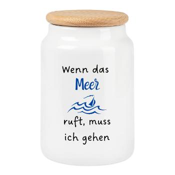 Wenn_das_Meer is calling - Cookie Jar with Wooden Lid - white - Front