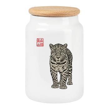 Léopard asiatique - Boîte à biscuits avec couvercle en bois - blanc - Devant