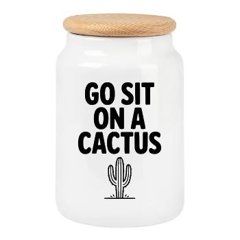 Got Sit on a Cactus - Cookie Jar with Wooden Lid - white - Front