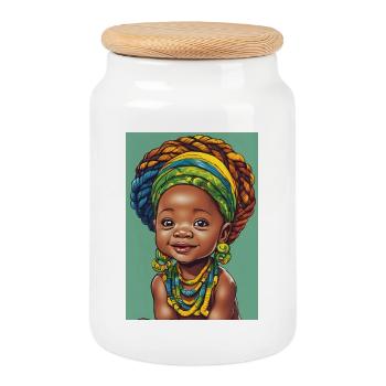 Bébé africain aux tissus colorés - Boîte à biscuits avec couvercle en bois - blanc - Devant