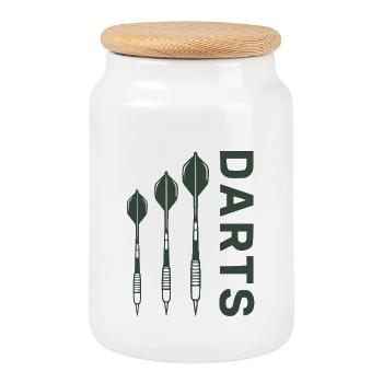 Darts Design Green with Darts - Cookie Jar with Wooden Lid - white - Front