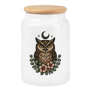 Moonlit Night Owl Forest - Cookie Jar with Wooden Lid - white - Front