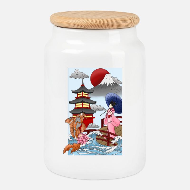 Japan - Keksdose mit Holzdeckel - Weiß