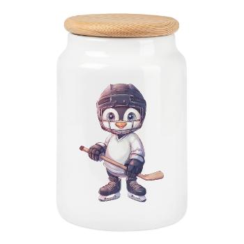 Süßer Pinguin Cartoon Eishockey Spieler Sport - Keksdose mit Holzdeckel - Weiß - Vorne