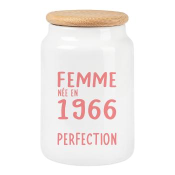 Anniversaire 60 ans - Née en Avril 1966 - Boîte à biscuits avec couvercle en bois - blanc - Devant