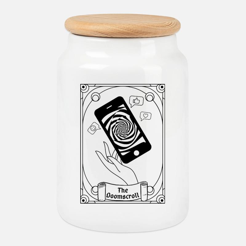Doomscroll Brainrot Smartphone Tarot - Cookie Jar with Wooden Lid - white