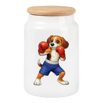 Cooler Beagle Boxer Kampfsport Cartoon Boxen - Keksdose mit Holzdeckel - Weiß - Vorne