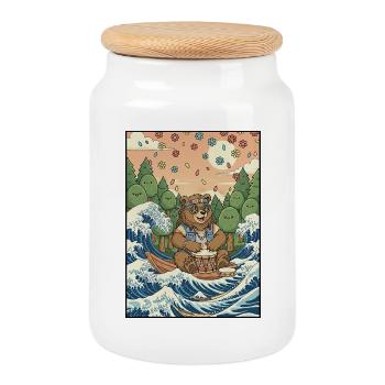 Kawaii Hippie Baer - Keksdose mit Holzdeckel - Weiß - Vorne