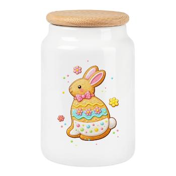 Un lapin mignon comme un biscuit décoré - Boîte à biscuits avec couvercle en bois - blanc - Devant