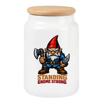 Evil Gnome, Dark Gnome, Goth Gnome, Funny Gnome - Cookie Jar with Wooden Lid - white - Front