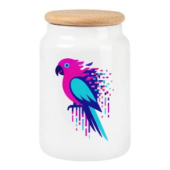 Glitch pixelated Geek parrot - Cookie Jar with Wooden Lid - white - Front