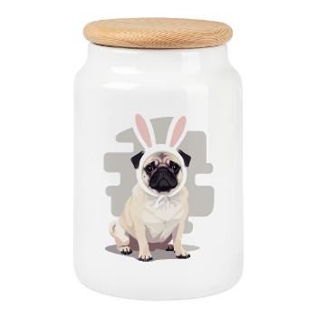 Mops Bunny - Keksdose mit Holzdeckel - Weiß - Vorne