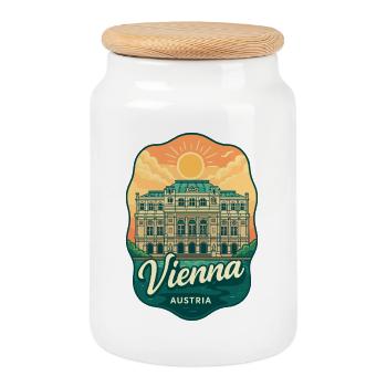 Souvenir de voyage vintage de l’Opéra d’État d’Autriche de Vienne - Boîte à biscuits avec couvercle en bois - blanc - Devant
