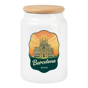 Barcelona Sagrada Familia Vintage Sunset Badge - Cookie Jar with Wooden Lid - white - Front
