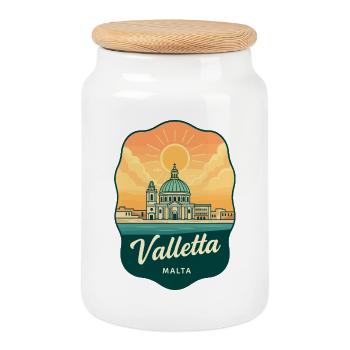 Valletta Malta Retro Sunset Reiseabzeichen - Keksdose mit Holzdeckel - Weiß - Vorne