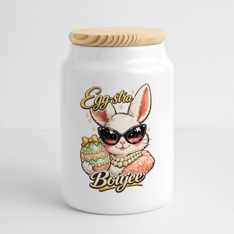 Eggstra Boujee Easter Bunny Easter Cookie Jar with Wooden Lid