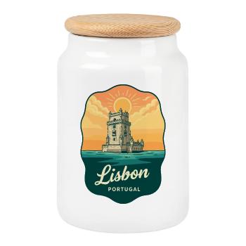 Lissabon Belem Tower Vintage-Reiseabzeichen - Keksdose mit Holzdeckel - Weiß - Vorne