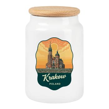 Krakow St Marys Basilica Retro Badge - Cookie Jar with Wooden Lid - white - Front