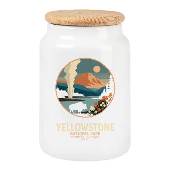Emblème du Paysage du Geyser de Yellowstone - Boîte à biscuits avec couvercle en bois - blanc - Devant