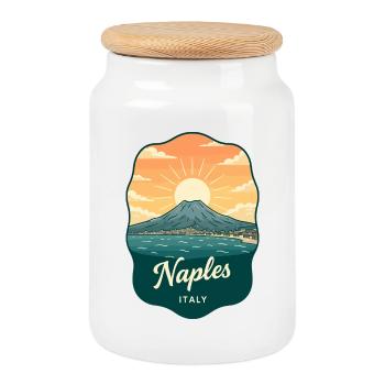 Naples Mount Vesuvius Retro Travel Badge - Cookie Jar with Wooden Lid - white - Front