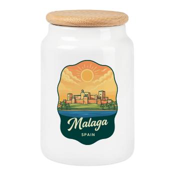 Badge de voyage Malaga Alcazaba Vintage Sunset - Boîte à biscuits avec couvercle en bois - blanc - Devant
