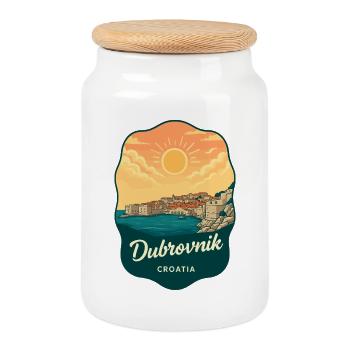 Dubrovnik Walled City Retro Sonnenuntergangsabzeichen - Keksdose mit Holzdeckel - Weiß - Vorne