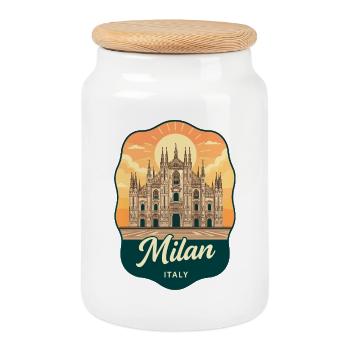 Milan Duomo Retro Sunset Reiseabzeichen - Keksdose mit Holzdeckel - Weiß - Vorne