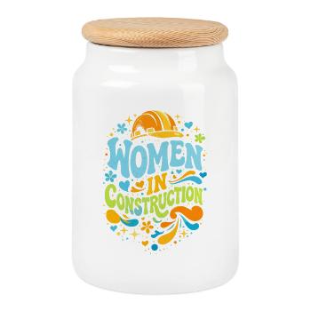 Women in Construction Craftswomen Retro Power - Cookie Jar with Wooden Lid - white - Front