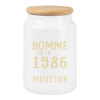 Anniversaire 40 ans - Né en Mai 1986 - Boîte à biscuits avec couvercle en bois - blanc - Devant