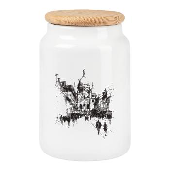Silhouette de la ville avec dôme - Boîte à biscuits avec couvercle en bois - blanc - Devant