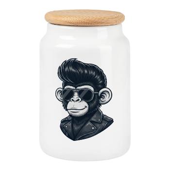 Cool Monkey Chimpanzee Lunettes de Soleil Rock and Roll - Boîte à biscuits avec couvercle en bois - blanc - Devant