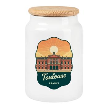 Insigne rétro de voyage au coucher de soleil de Toulouse Capitole - Boîte à biscuits avec couvercle en bois - blanc - Devant