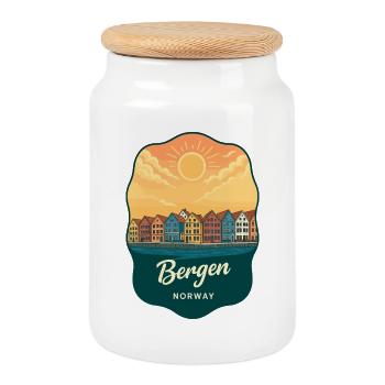 Bergen Bryggen Retro Sunset Reiseabzeichen - Keksdose mit Holzdeckel - Weiß - Vorne