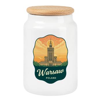 Warsaw Palac of Culture Retro Travel Badge - Cookie Jar with Wooden Lid - white - Front