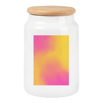 Dégradé - jaune rose personnalisable - Boîte à biscuits avec couvercle en bois - blanc - Devant