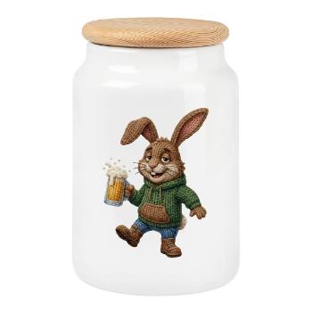 Lapin de Pâques Bière Bunny Bière Fête Verre de bière Célébrer Pâques - Boîte à biscuits avec couvercle en bois - blanc - Devant