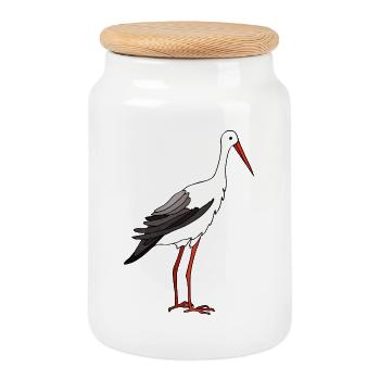 Stork bird - Cookie Jar with Wooden Lid - white - Front