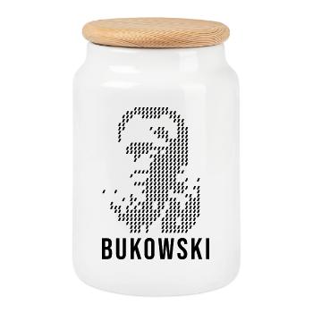 Charles Bukowskis geometrisches Designporträt - Keksdose mit Holzdeckel - Weiß - Vorne