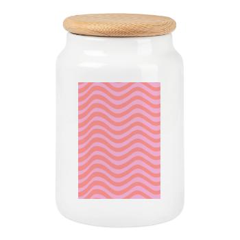 Stripe Wave Pattern - Pink Customizable - Cookie Jar with Wooden Lid - white - Front